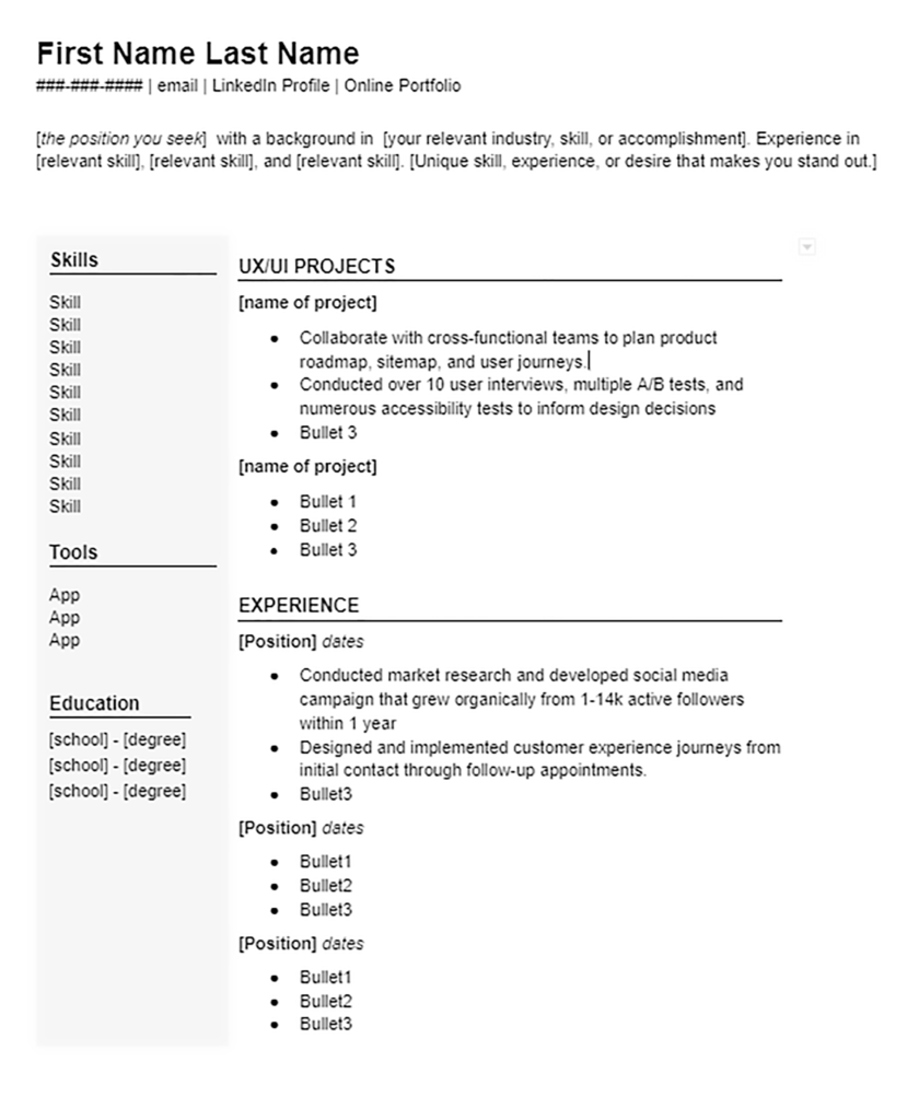 Two-column resume template